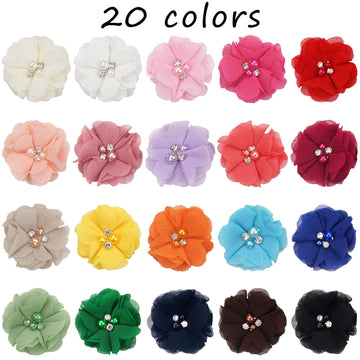 40 Pack Baby Girls Hair Accessories - 2 Inch Handmade Pearl Rhinestone Chiffon Flower Soft Elastics Ponytail Holders For Newborn