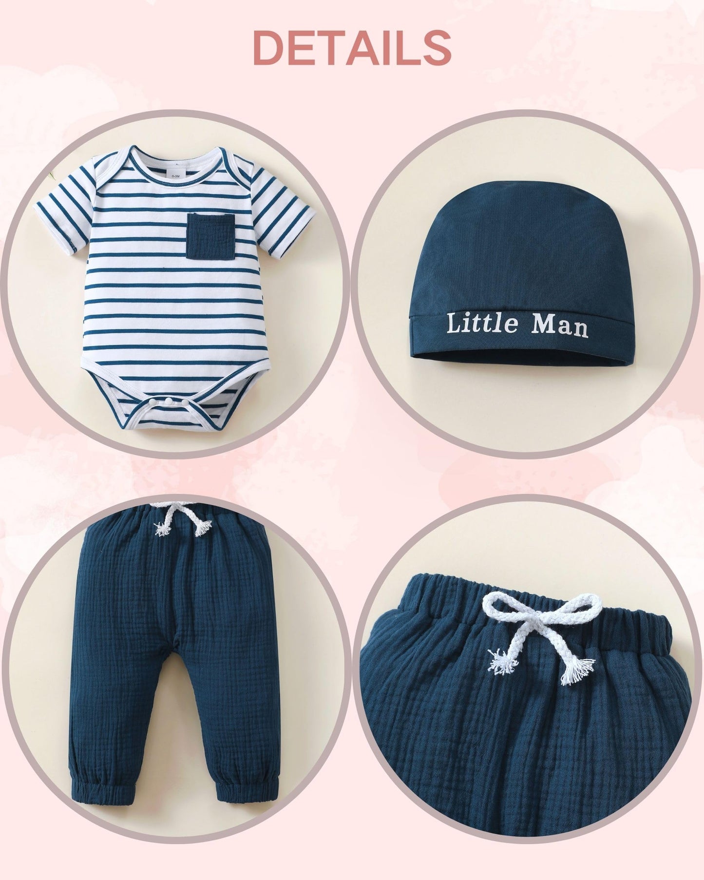 Renotemy Baby Boy Summer Clothes Short Sleeve New To The Crew Toddler Boy Clothes Outfits Stripe Blue Linen Boy Outfits 12-18 Mo