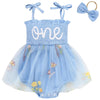 Titkkop Baby Girl 1St Birthday Clothes One Year Old Tulle Romper Sleeveless Bodysuit Cake Smash Outfits(Blue3,9-12M)