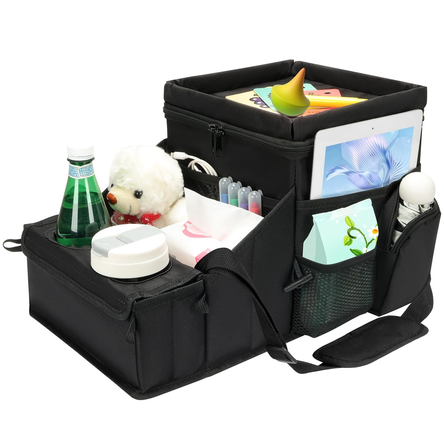 COOLBEBE Car Seat Organizer, Backseat Car Organizer with Cup Holders for Kids and Adults Travel, Cooler Compartment Passenger Se