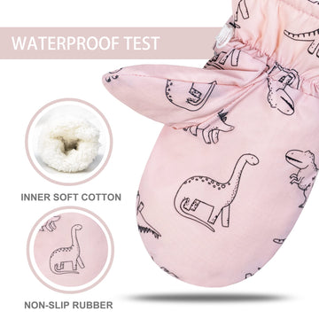 Fynnsure Toddler Mittens Lined Fleece Snow Gloves For Boys Girls Kids Winter Ski Gloves Baby Mittens Pink 1-2 Years