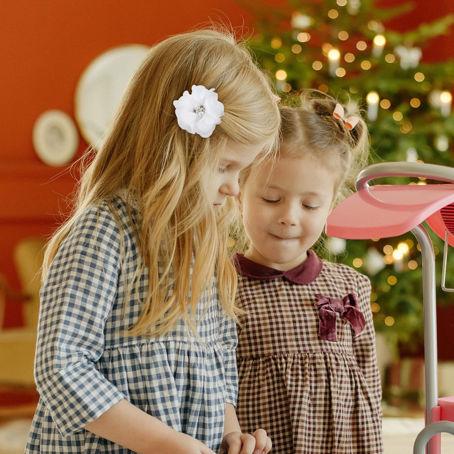 Insowni 40 Pack/20 Pairs 2' Solid Chiffon Flower With Rhinestones Pearls Ponytail Pigtail Alligator Hair Clips Barrettes 2 Inch