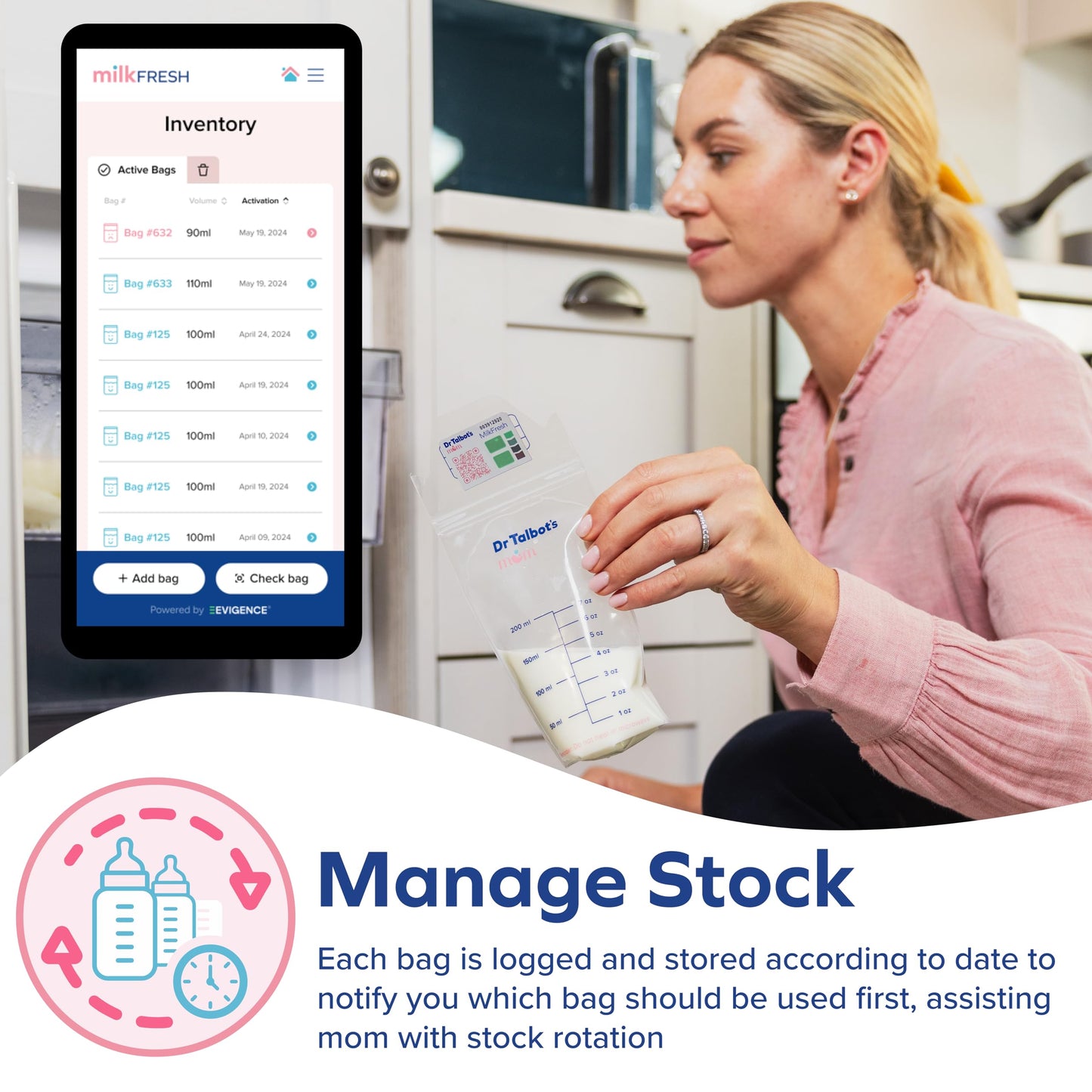 Dr. Talbot'S Mom Milkfresh Breast Milk Sensors - Track Freshness Of Pumped Milk With App. Manage Storage Bag Inventory, 48 Pk