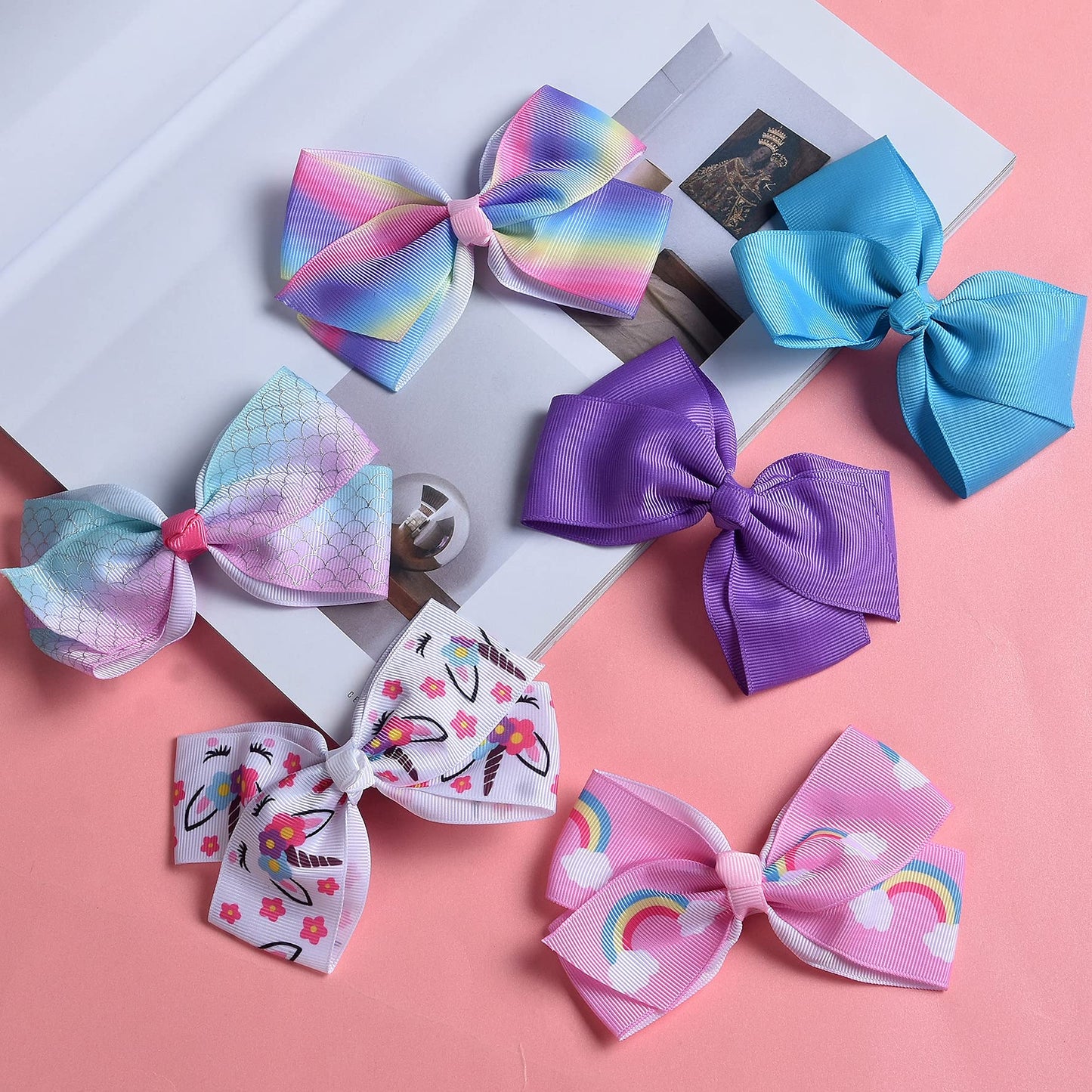 5 Inch Hair Bows For Girls Boutique Ribbon Artificial Floral Hair Bow Clips Hair Accessory For Girls 11Pcs