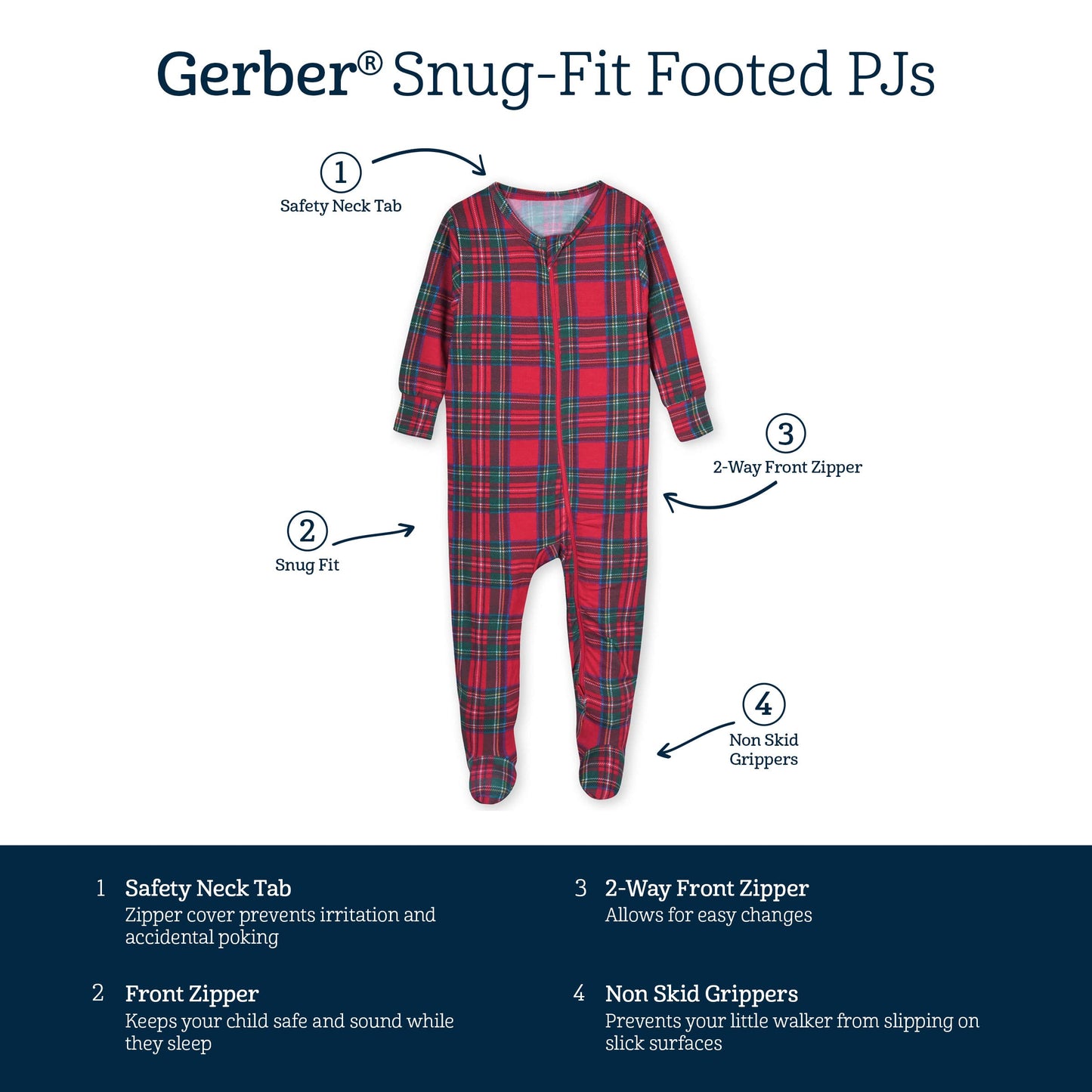 Gerber Unisex Baby Toddler Buttery Soft Snug Fit Footed Pajamas With Viscose Made From Eucalyptus, Stewart Plaid, 18 Months