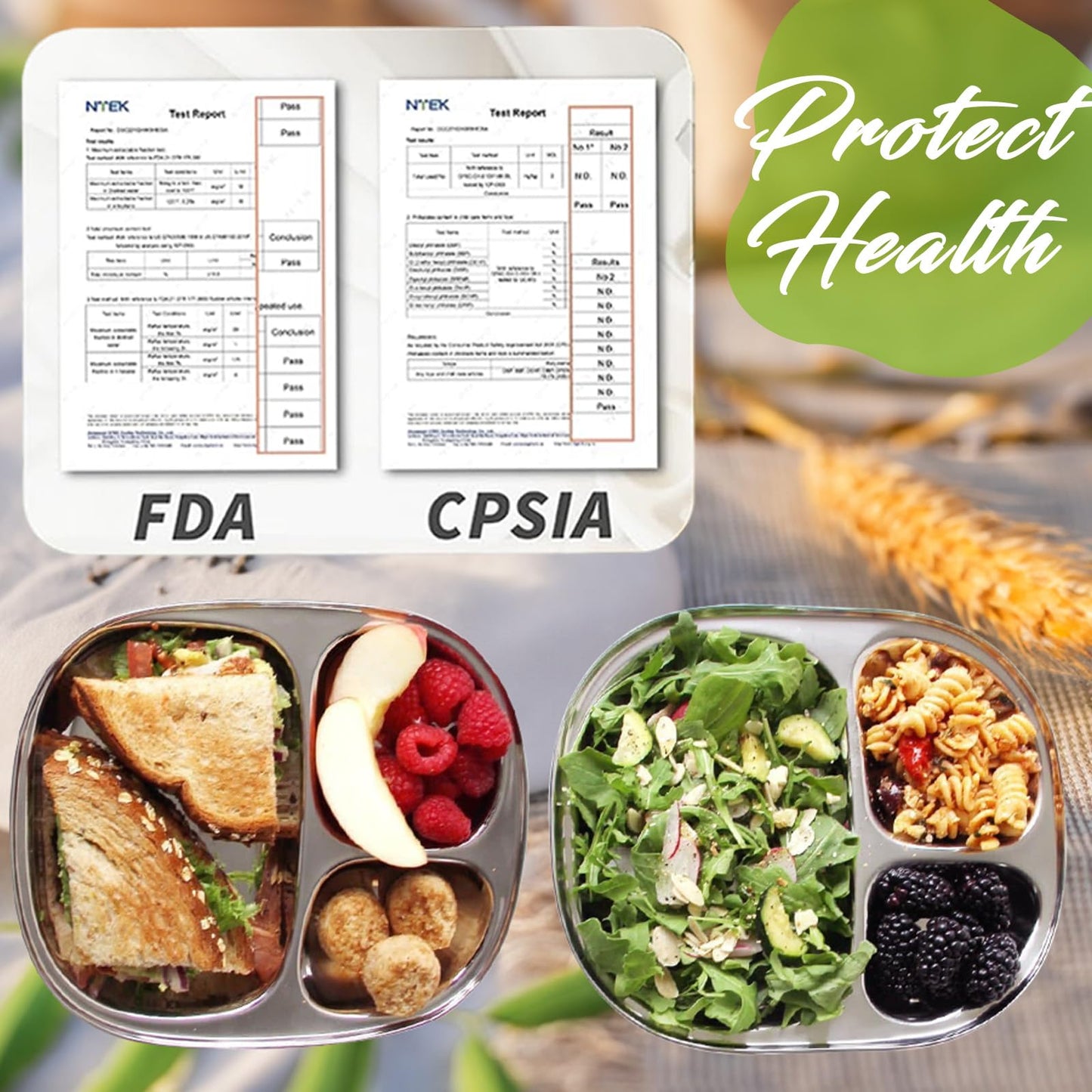 Stainless Steel Kids Plates With 3 Compartment, Toddlers Divided Dinner Plates, Breakfast Lunch Baby Dishes, Microwave & Dishwas