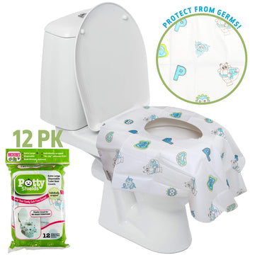 Potty Shields Toilet Seat Covers Disposable (12 Pack) - Xl Waterproof Toilet Cover For Toddlers, Kids & Adults - Portable & Indi