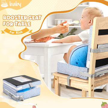 Toddler Booster Seat, Portable Baby Booster For Dining Table, Travel Toddler Chair With Adjustable Straps, Lightweight, Compact
