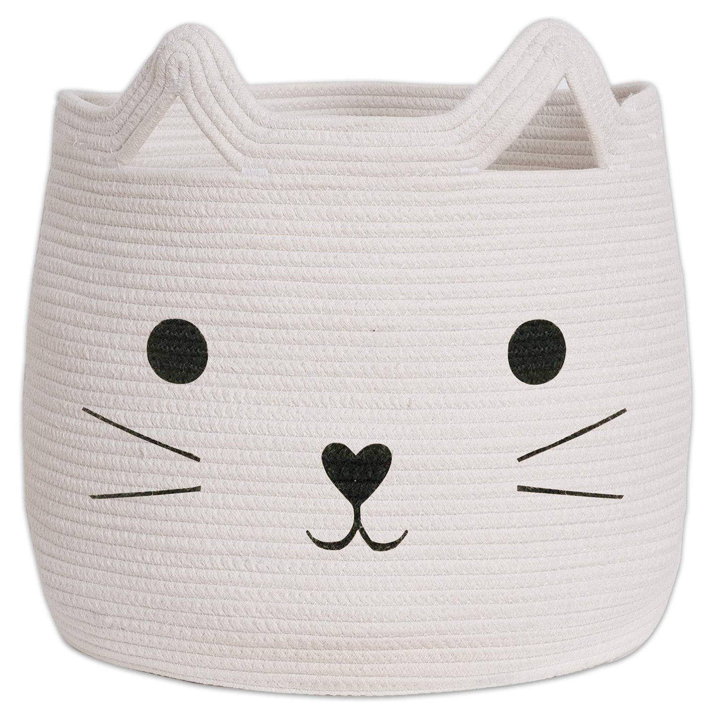 Vk Vk??Iving Animal Hamper Large Woven Animal Cotton Rope Storage Basket Laundry Basket Organizer With Cat Design For Towels Bla