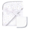 Hudson Baby Unisex Baby Cotton Hooded Towel And Washcloth, Gray Clouds, One Size