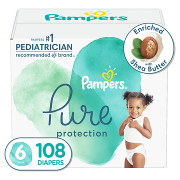 Diapers Size 6, 108 Count - Pampers Pure Protection Disposable Baby Diapers, Hypoallergenic And Unscented Protection (Packaging