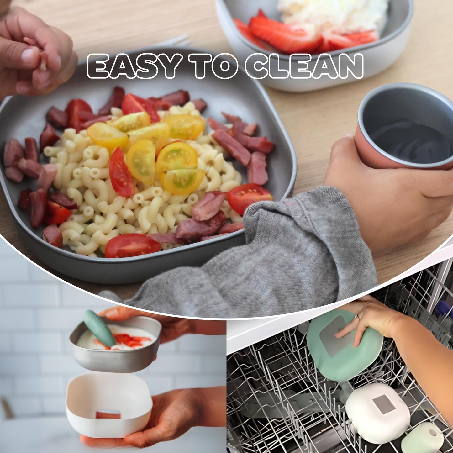 Beaba Stainless Steel Meal Set | Microwave And Oven Safe | Baby Plates Baby Bowls And Cup With Anti-Slip Silicone Cover | Kids P