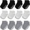 Jakidar 12 Pair Baby Toddler Socks Non-Slip Grip Cotton Ankle Socks For Boys Girls Non Skid Soles For Infants Kids, Black Gary,1