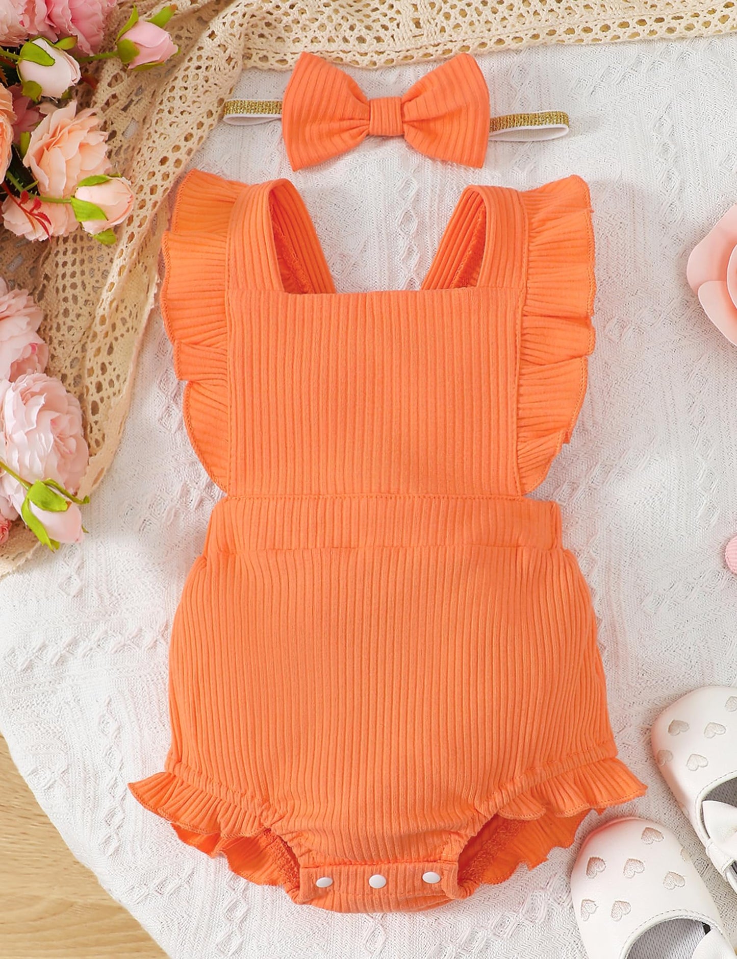 Fullfamous Infant Baby Girl Clothes Outfits Romper Spring Summer Onesie Bodysuit Clothing Ropa De Bebe Nia Orange 12-18 Months