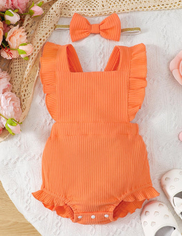 Fullfamous Infant Baby Girl Clothes Outfits Romper Spring Summer Onesie Bodysuit Clothing Ropa De Bebe Nia Orange 12-18 Months