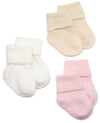 Jefferies Socks Organic Cotton Turn Cuff Sock, 3 Pack, Light Pink/Natural/White, 12-24 Months