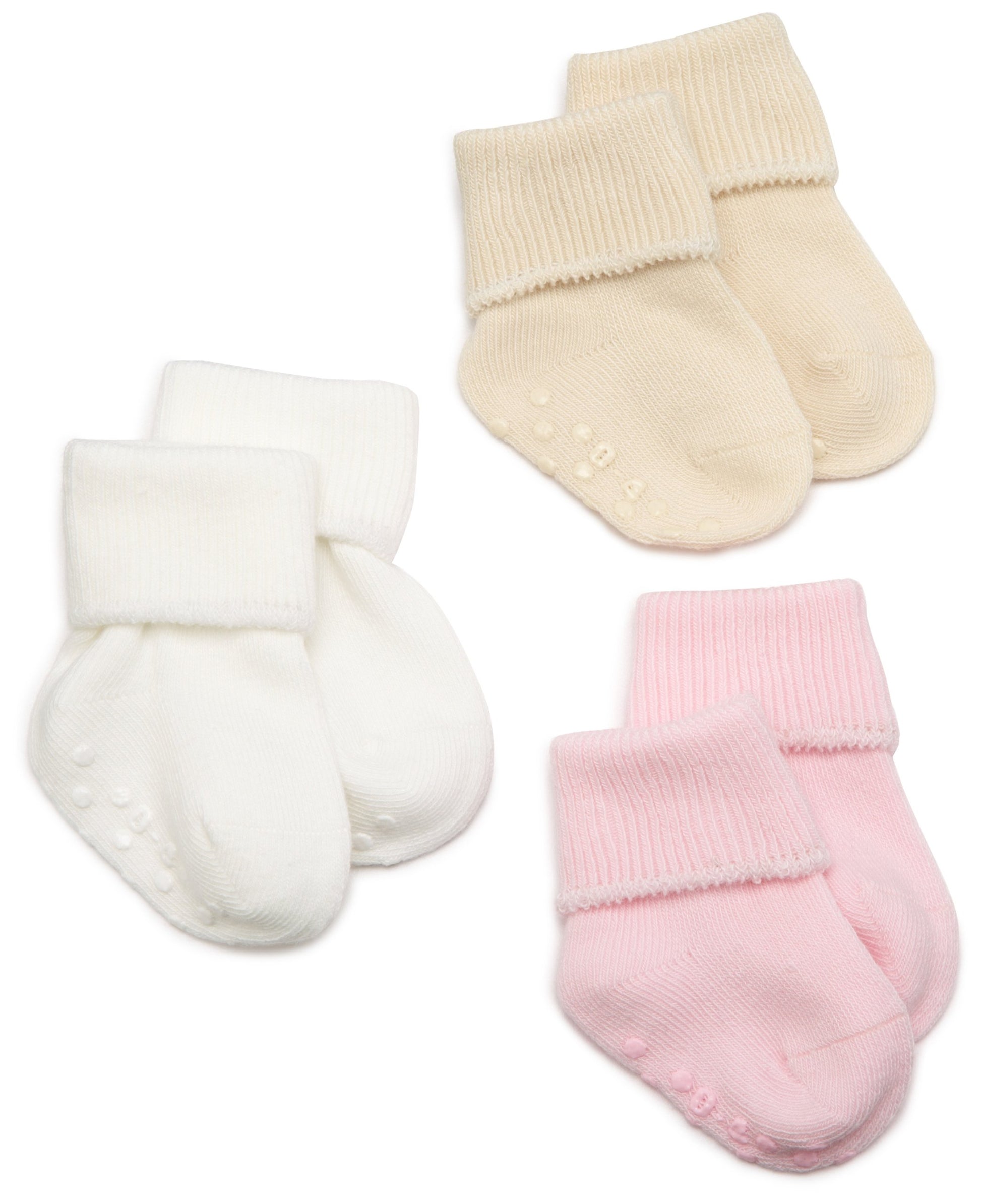 Jefferies Socks Organic Cotton Turn Cuff Sock, 3 Pack, Light Pink/Natural/White, 12-24 Months