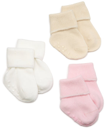 Jefferies Socks Organic Cotton Turn Cuff Sock, 3 Pack, Light Pink/Natural/White, 12-24 Months