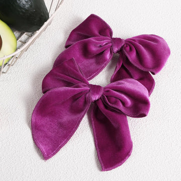 5In Hot Pink Velvet Fable Bow Hair Clip Barrettes Baby Girls Women Large Velvet Ribbon Sailor Bow Alligator Hairpins Birthday Pa