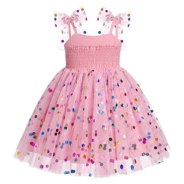 Idopip Baby Girls Sequin Polka Dot Tutu Dress Summer Sleeveless Backless Princess Birthday Party Dresses Toddler Girl First Comm