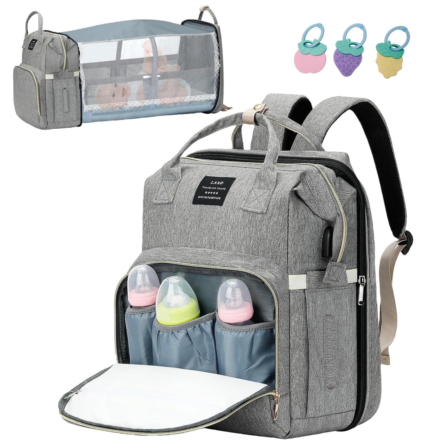 OMBRAT Diaper Bag Backpack, Waterproof Foldable Diaper Bag, Diaper Changing Table Backpack, Essential Diaper Bag Backpack for Tr