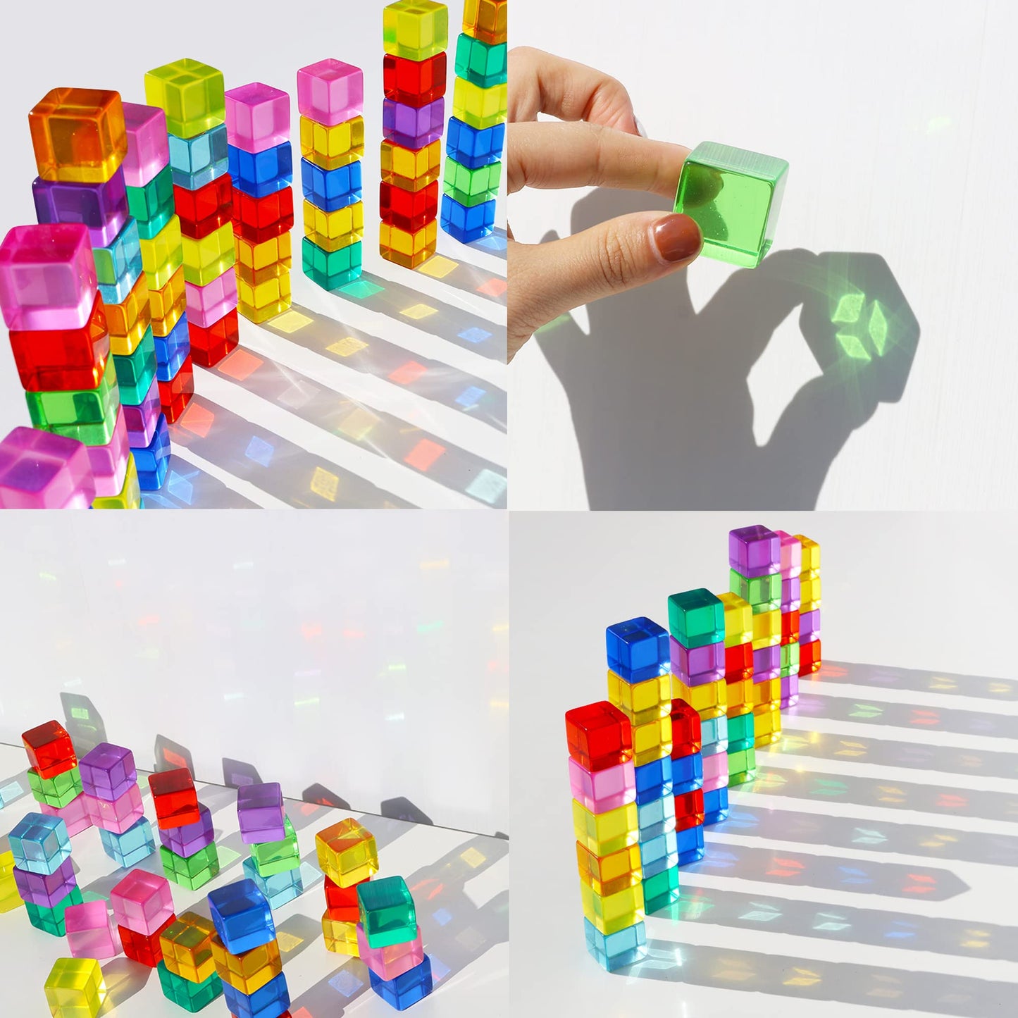 Candywood Rainbow Acrylic Gem Cubes Blocks Children Educational Sensory Training Crystal Toys Baby Learn Color Light Shadow Stac