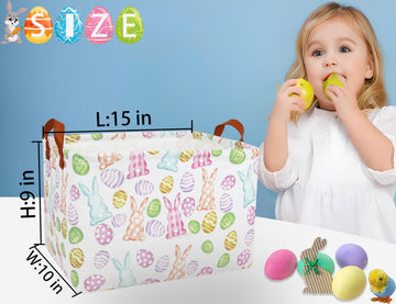 Boohit Large Easter Baskets For Kids Personalized Baby Girl Easter Basket Cute Teen Boy Spring Decor (Checkered Bunny Egg)