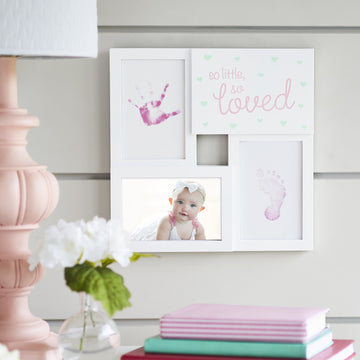 Tiny Ideas Baby Prints Collage Keepsake Frame With Included Ink Pad, Newborn Handprint And Footprint Nursery Decor, So Little So