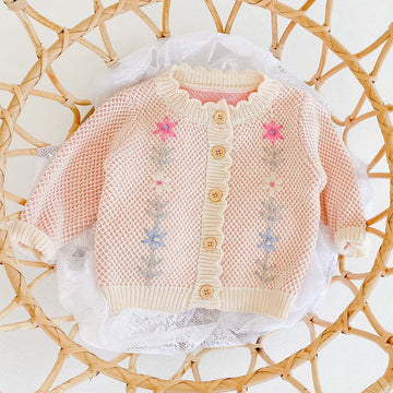 Simplee Kids Baby Sweater Valentine 'S Day Cardigan Embroidery Flower Knit Coat For Winter Spring Fo 18-24 Monthr