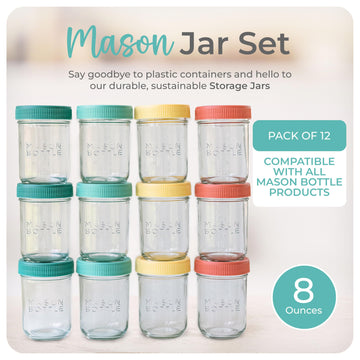 Mason Bottle 8Oz Breast Milk Storage Glass (12-Pack) - Reusable Glass Food Jars With Lids - Airtight, Stackable, Freezable Baby