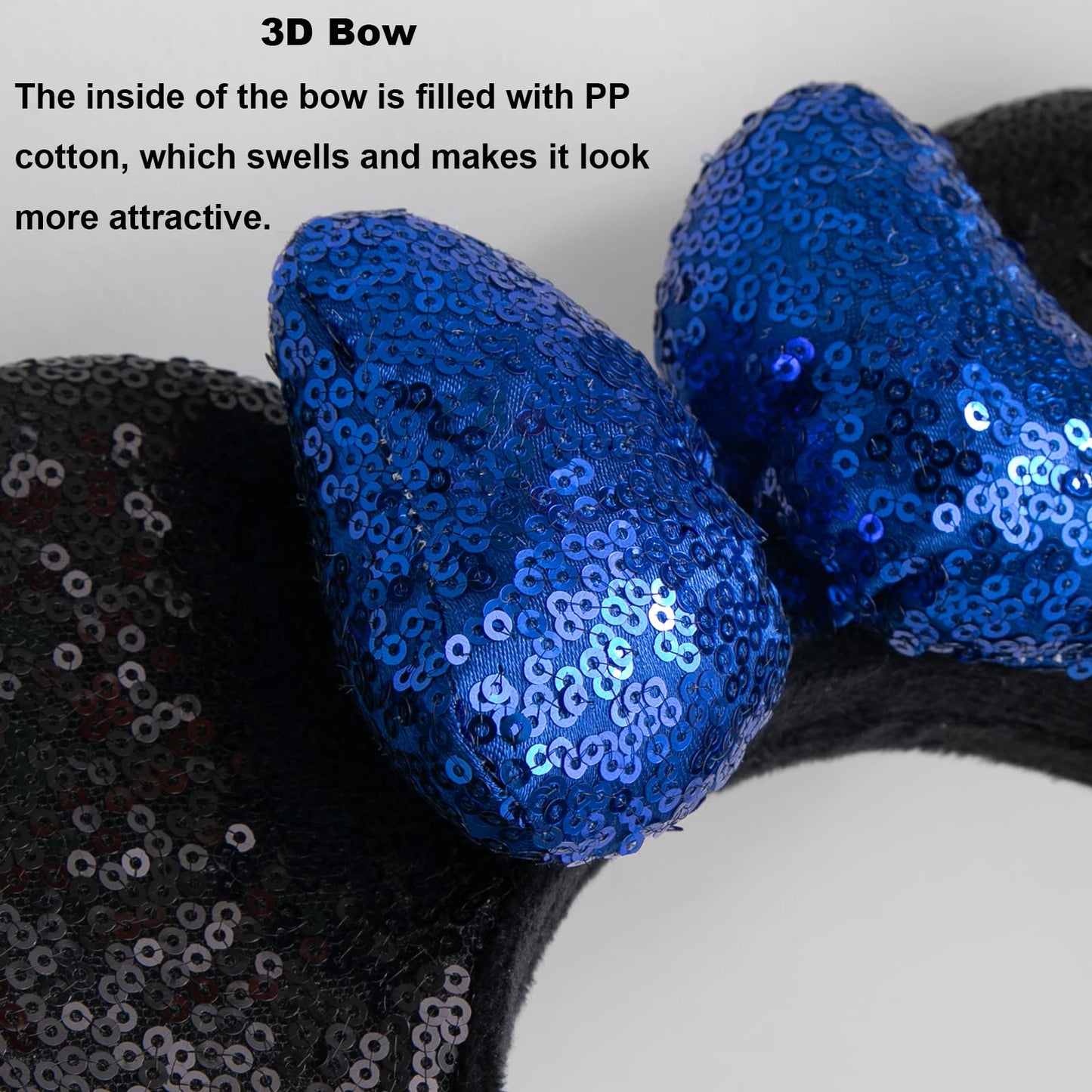 Chuangqi 1Pcs Mouse Ears Shiny Headband With 3D Bow, Double-Sided Sequin Hair Band For Birthday Party Or Amusement Park (3D Roya