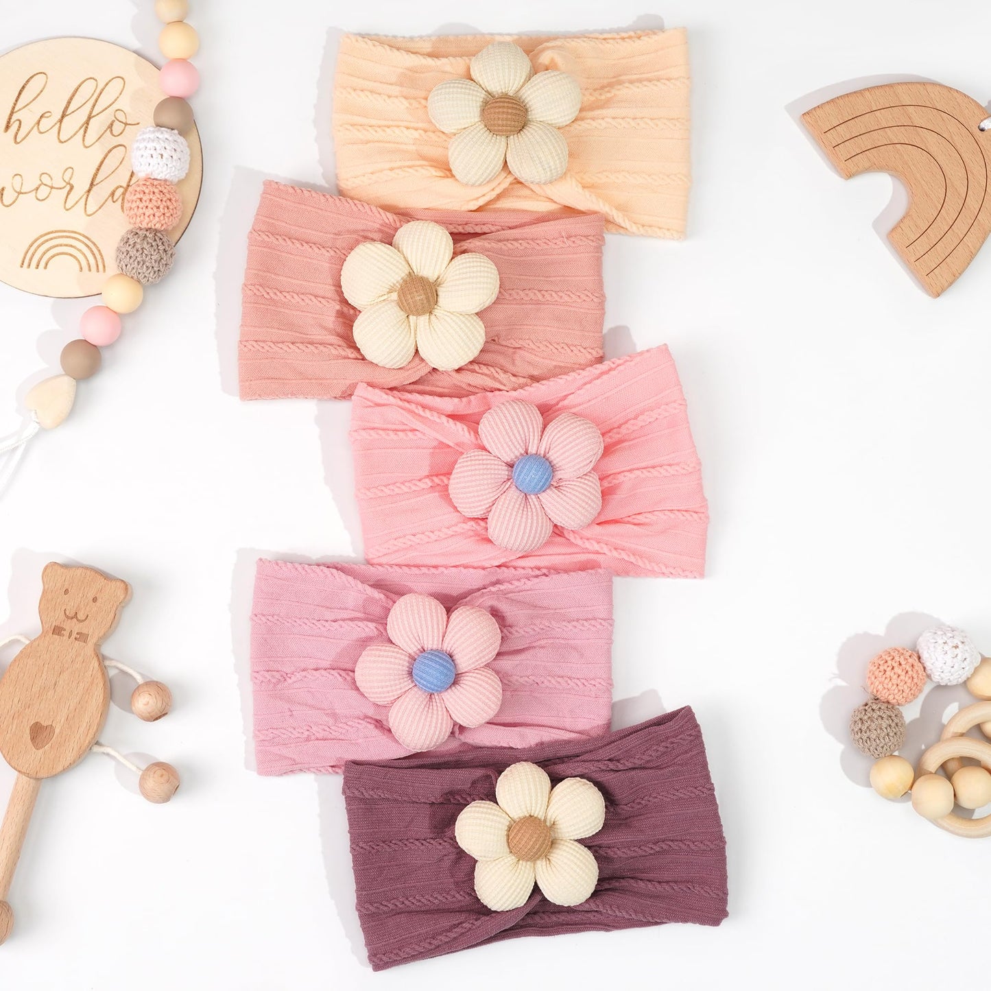 C Llot 5 Pcs Baby Flower Headbands Baby Girls Nylon Headbands Soft Hairbands Hair Accessories For Newborn Infant Toddler Kids(P