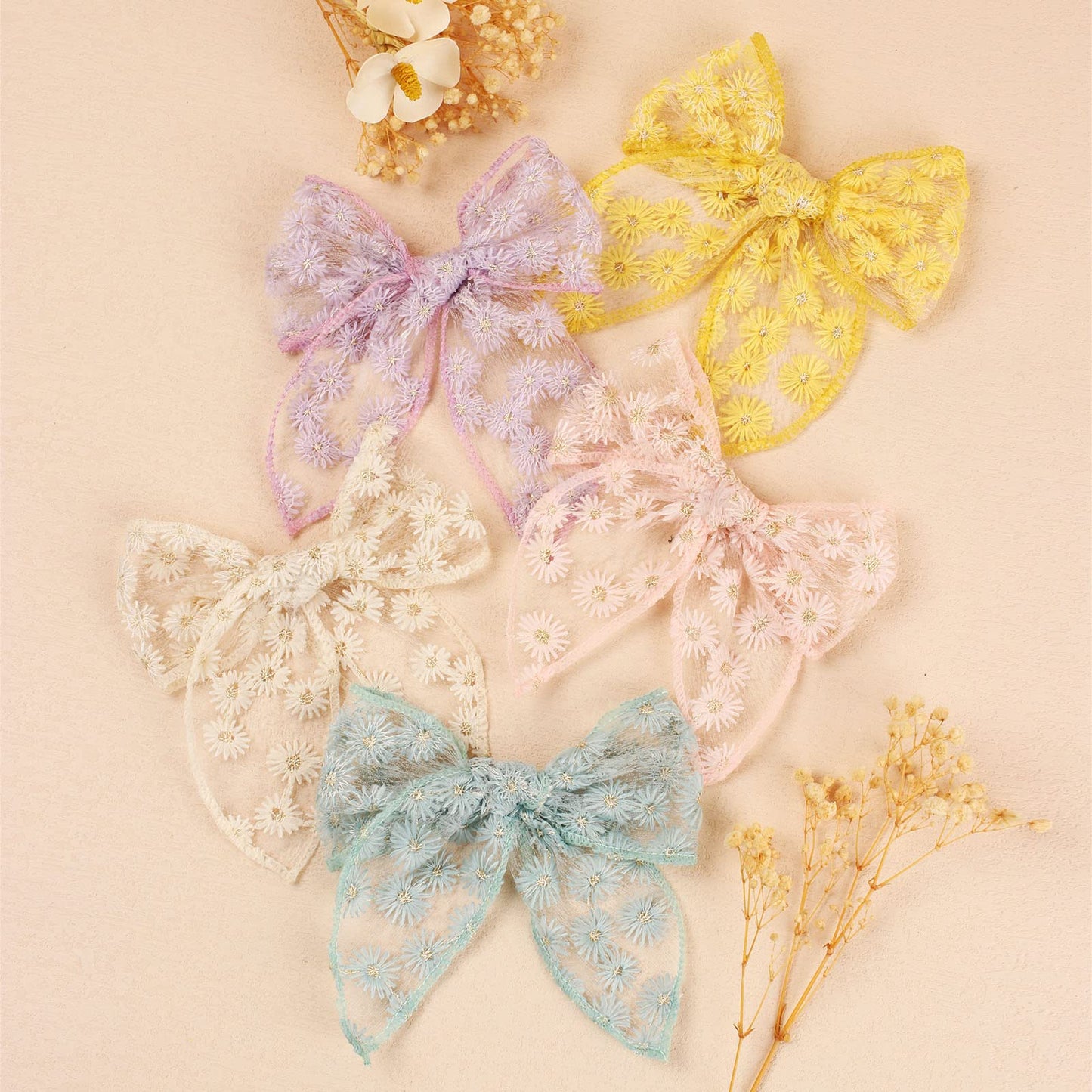 7 Pcs Large Fable Hair Bows For Girls,Tokufagu Alligator Clips Neutral Handmade Girls Bows Hair Accessories For Little Girls Tod