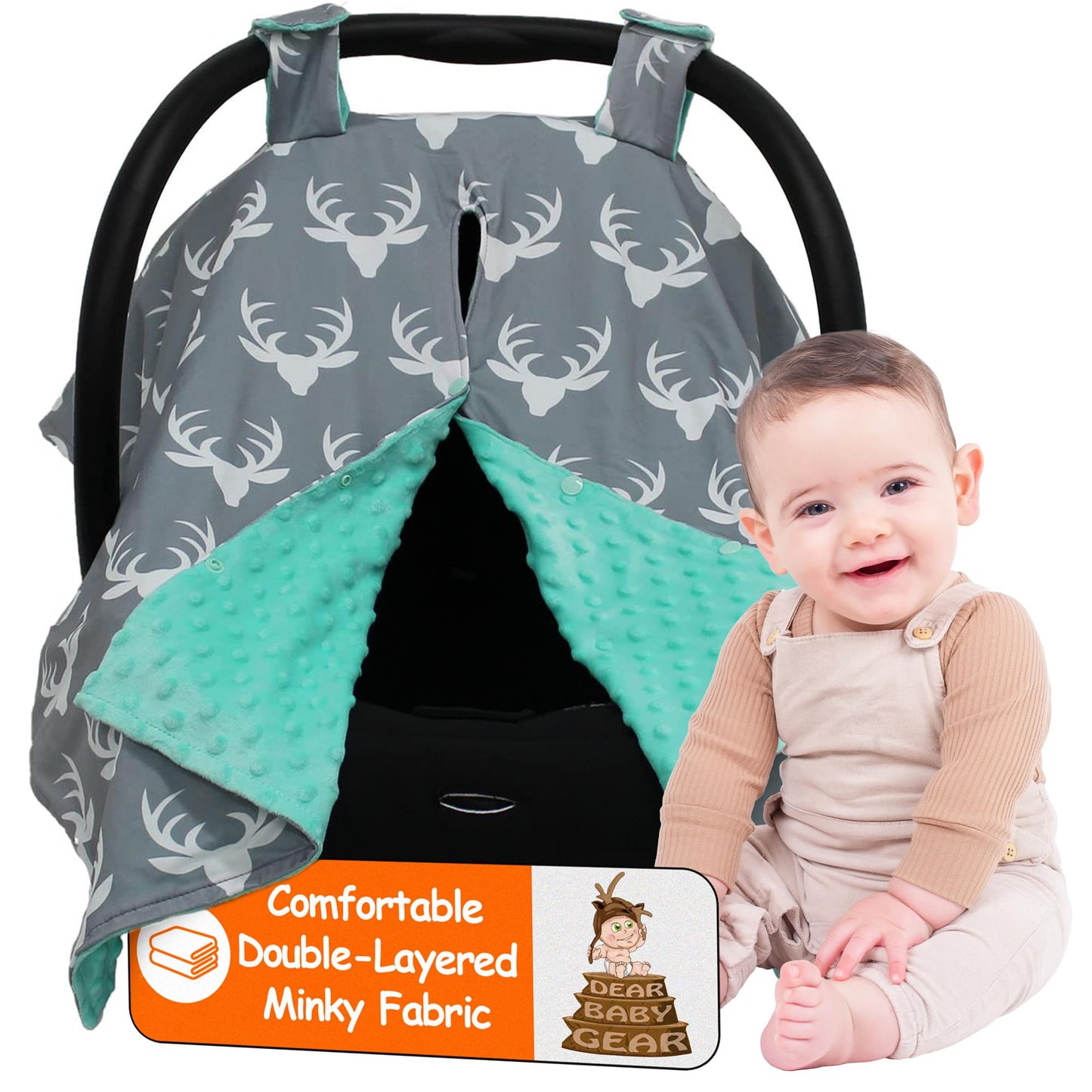 Dear Baby Gear - 40x30 Car Seat Canopy, Infant Carrier Cover for Boys & Girls, Cozy Fall Baby Gift, Nursing & Stroller Use, Newb
