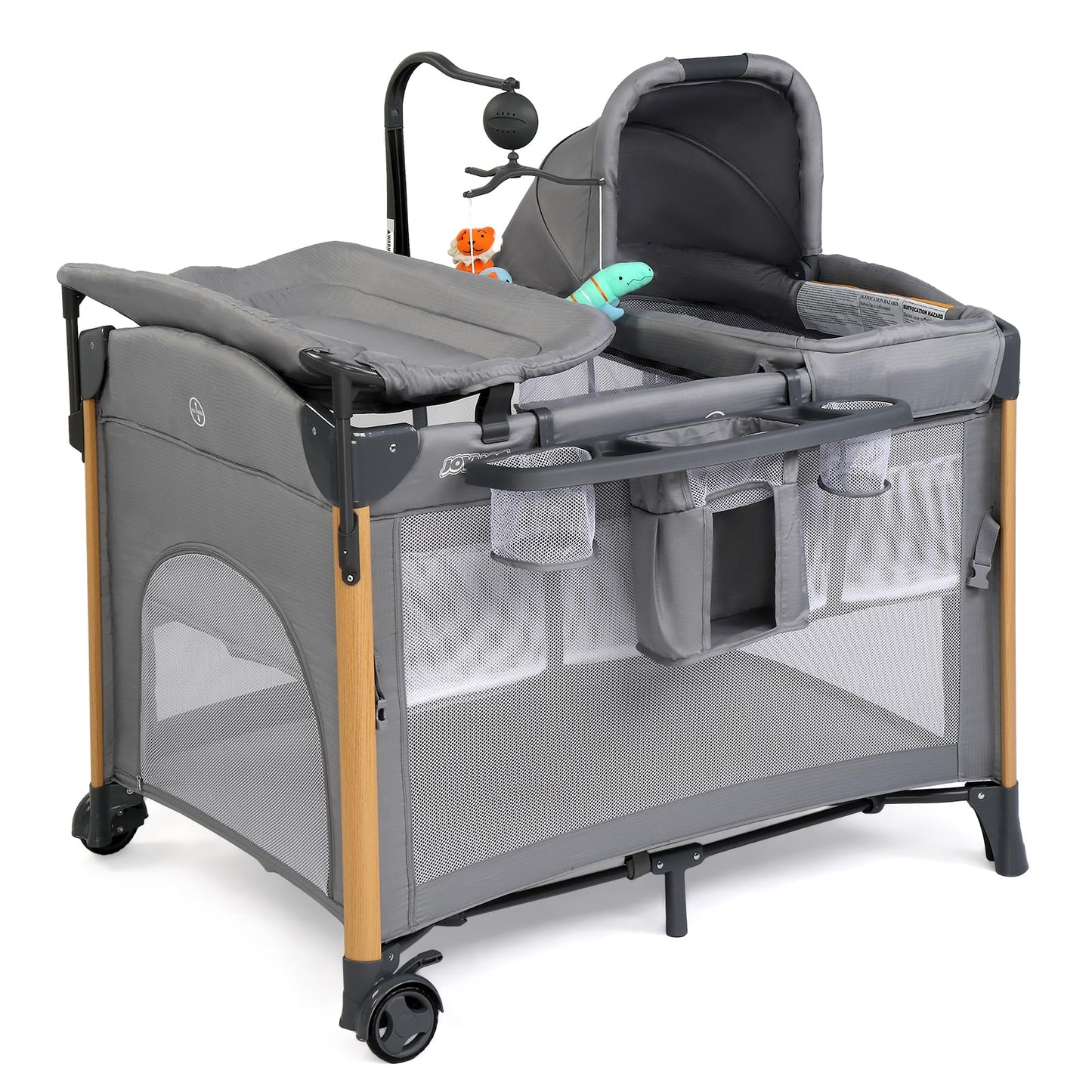 JOYMOR 7 in 1 Bedside Bassinet with Changing Table, All in One Nursery Center, Bedside Sleeper with Mattress, Sheet, Canopy, Sto