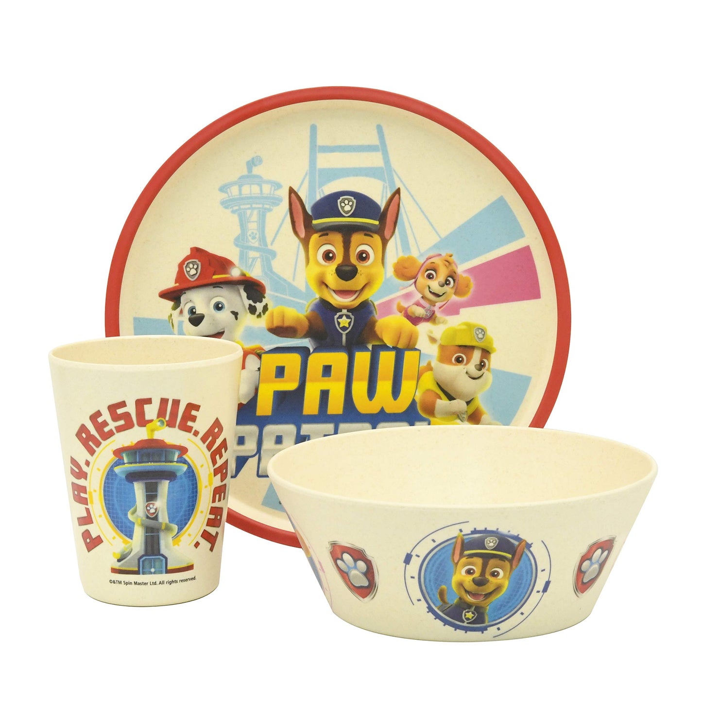 Zak Designs Paw Patrol Dinnerware Set for Kids Includes 8 Plate, 6 Bowl, and 10oz Tumbler, Durable and Sustainable Melamine Bamb