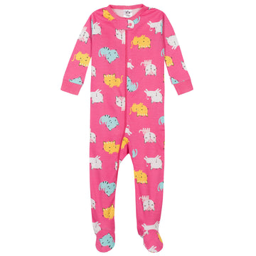 Gerber Baby Girls' 4-Pack Footed Pajamas, Unicorns Cats Pink, 6 Months