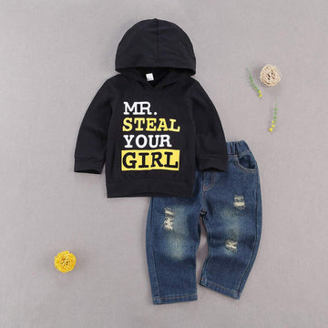 Fhutpw Toddler Baby Boy Outfits Hoodie Sweatshirts & Jeans Clothes Set Fall Winter 6 9 12 18 24 Months (B-Black, 2T / 3T)