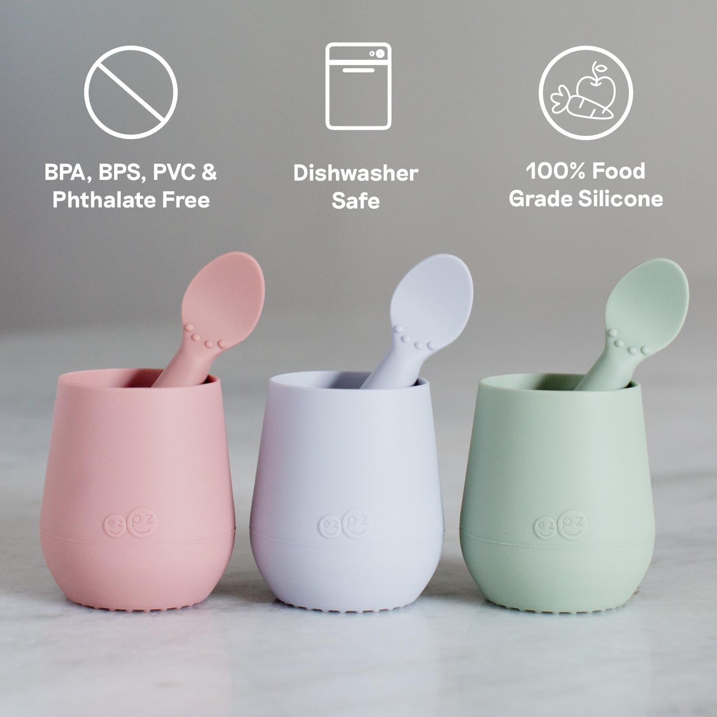 Ezpz Tiny Cup (Blue) - 100% Silicone Training Cup For Infants - 4 Months + - Designed By A Pediatric Feeding Specialist - Baby-L