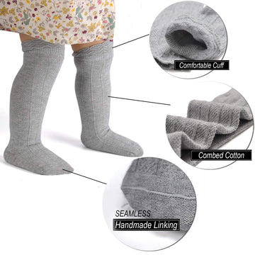 Epeius 3 Pair Pack Little Girls Uniform Knee High Socks Kids Boys Seamless Cotton Tube Ruffled Stockings For 3-5 Years,Black/Whi