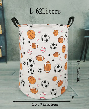 KUNRO Large Sized Round Storage Basket Waterproof Coating Organizer Bin Laundry Hamper for Nursery Clothes Toys (Balls)
