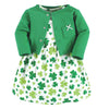 Hudson Baby Baby Girls Hudson Infant Girl Cotton And Cardigan Set, Shamrocks, 3-6 Months Casual Dress, Shamrocks, Months Us