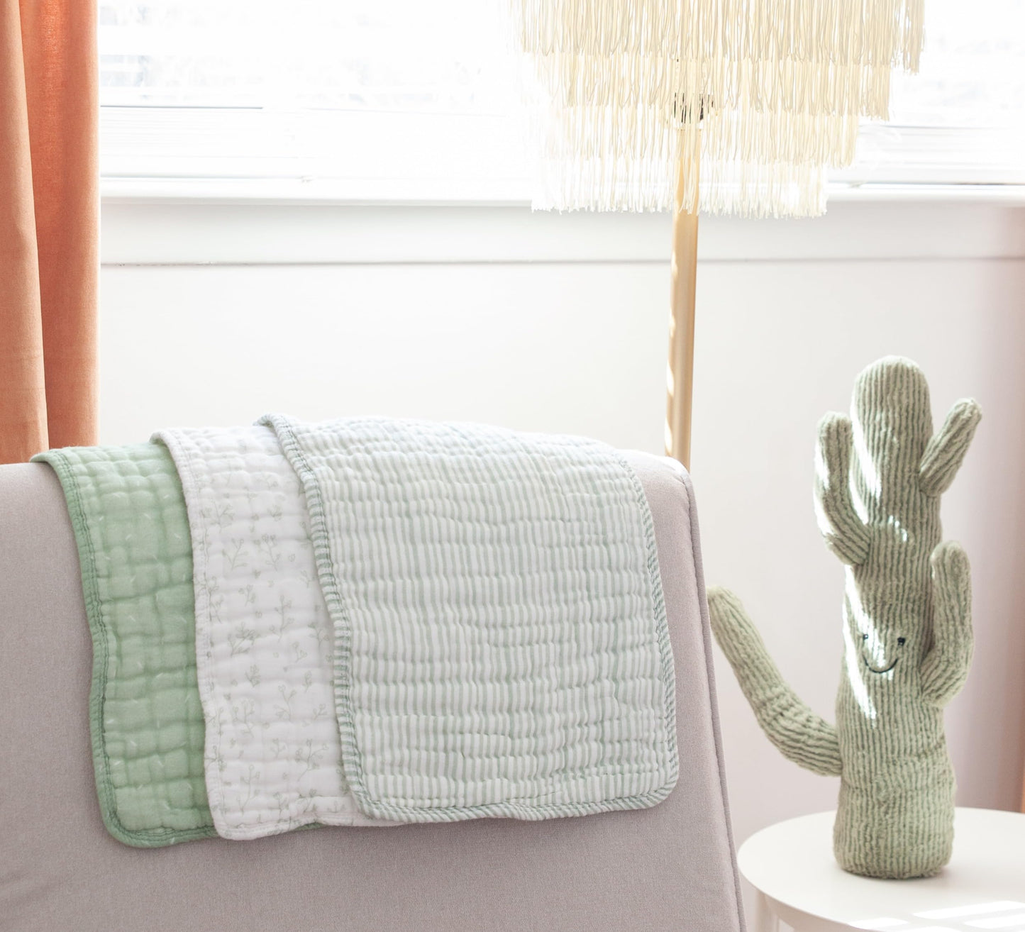 Nana Baby Burp Cloths | 100% Organic Muslin Cotton | Set Of 3 (Pistachio/Cream)