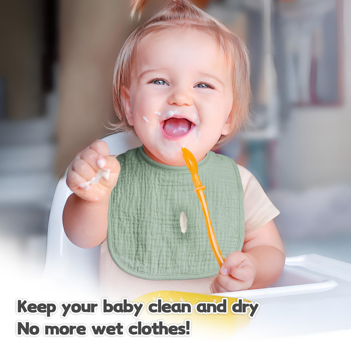 Susurration Muslin Baby Drool Bibs 10Pack Soft Square Adjustable Bandana Bibs For Unisex Baby Girls & Boys (Natural)