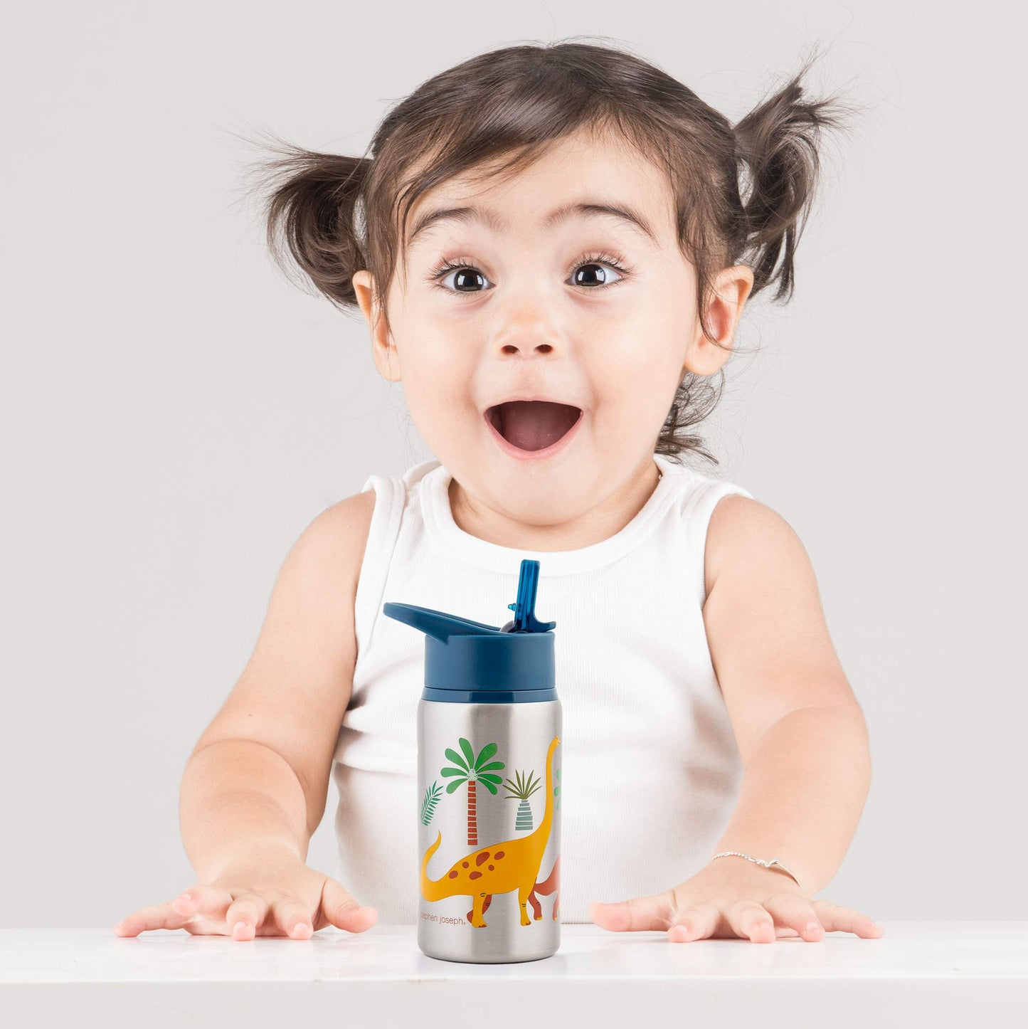 Stephen Joseph Stainless Steel Water Bottles, 18 Oz, Straw Lid, Reusable Tumbler, Insulated, Dino