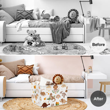 Clastyle Large Boho Dinosaur Boy Basket Rectangle Sleeping Dino Clothes Basket For Bedroom Kid Rainbow Gift Toy Chest Baby Showe