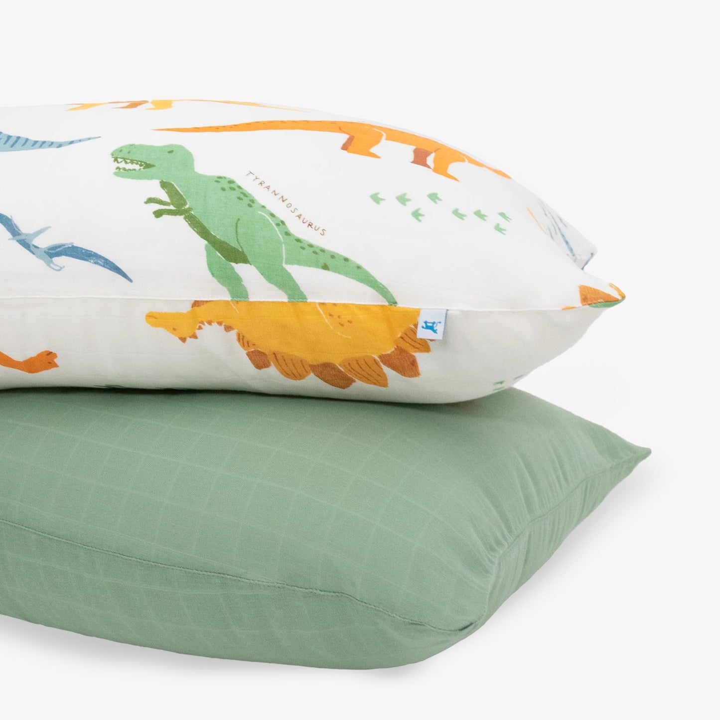 Little Unicorn Standard Pillowcase 2 Pack | Super Soft & Breathable Muslin Fabric | Snug Envelope Closure (Dino Names)