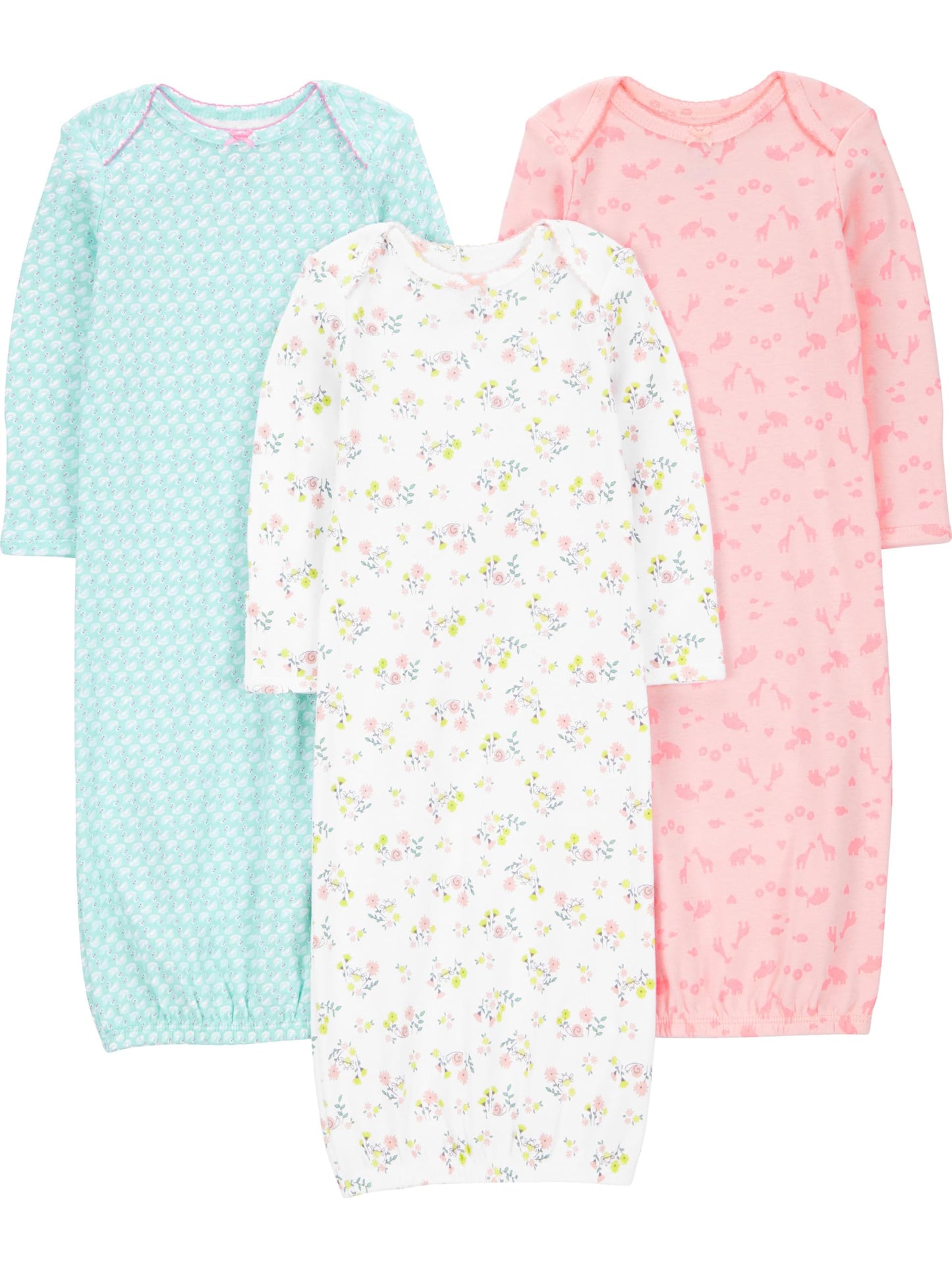 Simple Joys by Carters Baby 3-pack Cotton Sleeper Gown, blue, pink, white floral, 0-3 Months