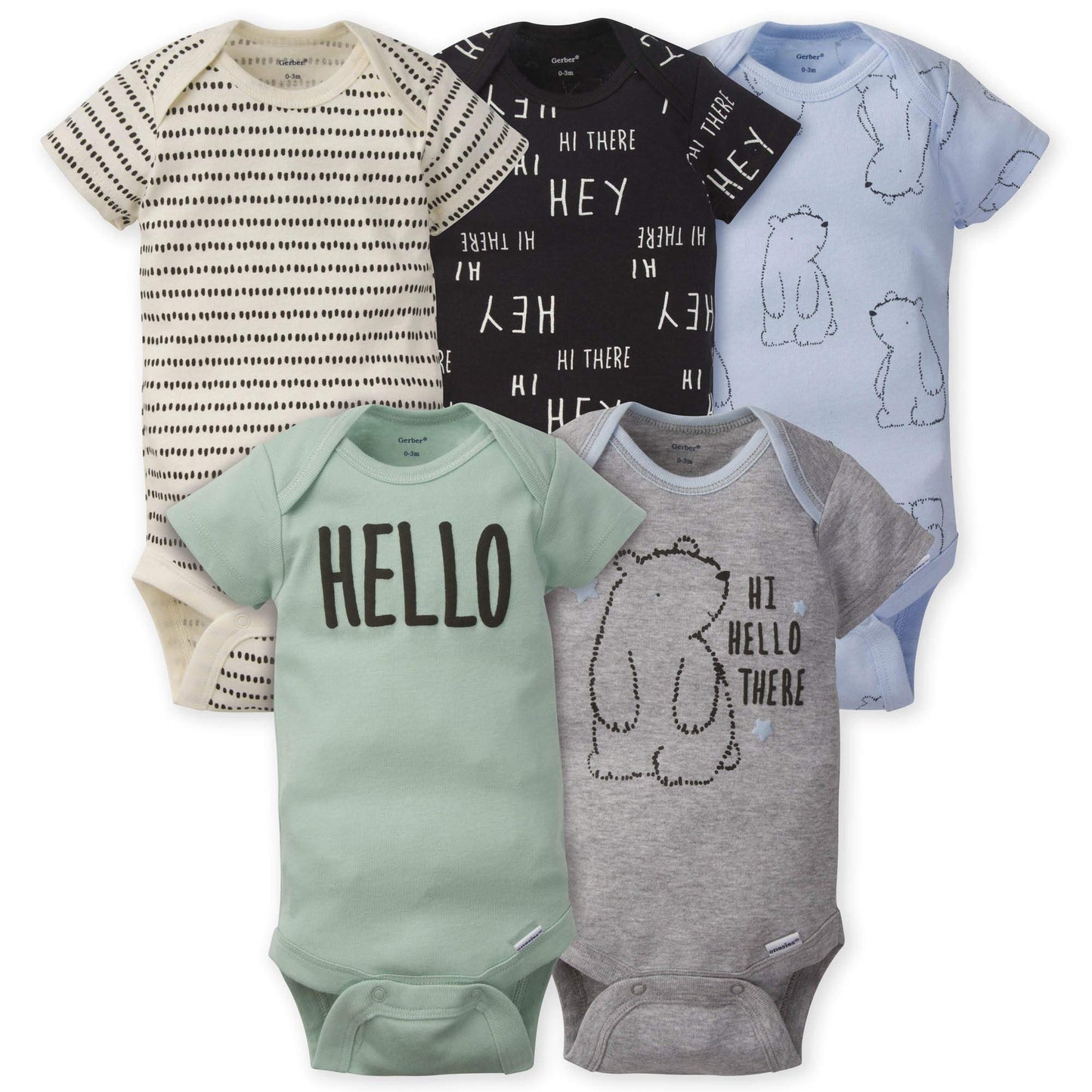 Gerber Baby Boys 5-Pack Short Sleeve Variety Onesies Bodysuits Hello Bear 6-9 Months