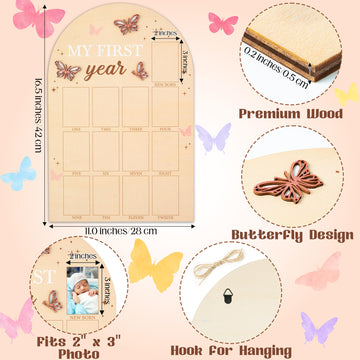 R Horse My First Year Photo Frame Board, 3D Butterfly Baby First Year Picture Frame 12 Months Milestone Display Wood Board Baby